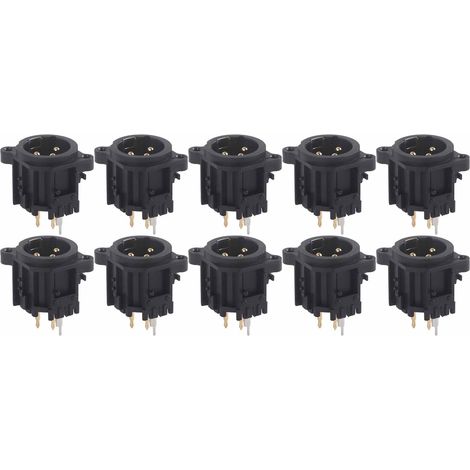 Connecteur audio XLR mâle 3 broches à montage sur châssis, 10 pièces, fiche en cuivre doré (1/5)