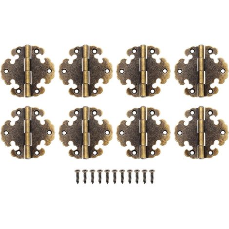 Lntyq 8pcs Vintage Extérieur Charnière Bronze Antique Mini Charnières Décoratives Charnières Rétro Accessoires pour Meubles de Porte d'armoire à la Maison
