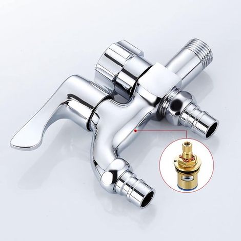 Grifo mezclador de agua fría para lavadora, grifo de latón con doble salida para lavabo, adaptador de doble salida para baño/aseo (1/5)
