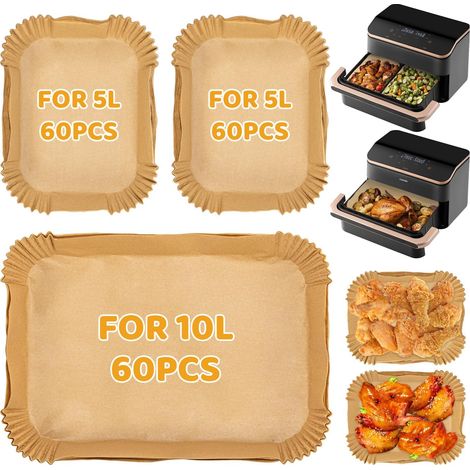 180 Pièces Papier Cuisson Air Fryer pour Cosori Air Fryer 10l Twinfry, Accessoire Airfryer Papier Sulfurisé pour Air Fryer Cosori 10L (1/5)
