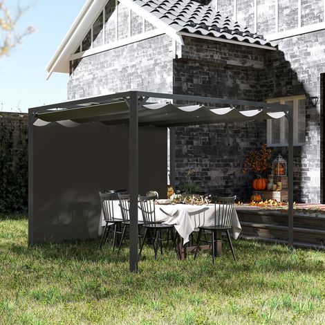 Gazebo Pergola Retrattile 3x3 m con Tenda a Rullo e Fori di Drenaggio, in Acciaio e Poliestere Grigio Scuro