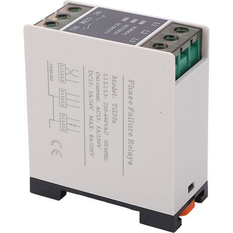 220-440VAC Phasenanschnittsrelais, Sequenz- und Phasenausfallschutz, feuerfeste DIN-Schiene, modulare Installation, elektrisches Gehäuse. (1/5)
