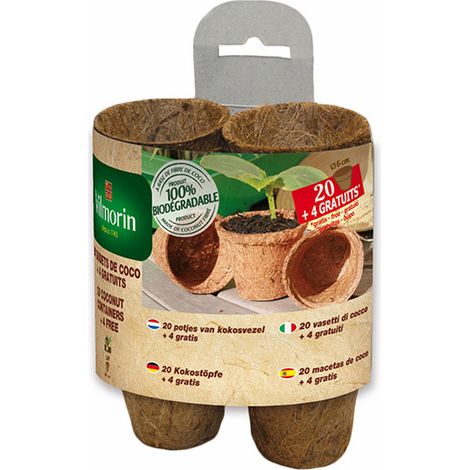 Vilmorin 20 pots de noix de coco ronds, 6 cm + 4 gratuit