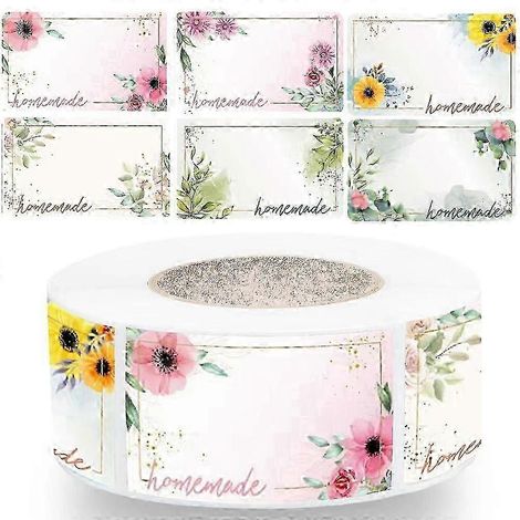500 étiquettes autocollantes rectangulaires à motif floral pour pots de confiture, fruits confits et distributeurs d'épices (1/3)