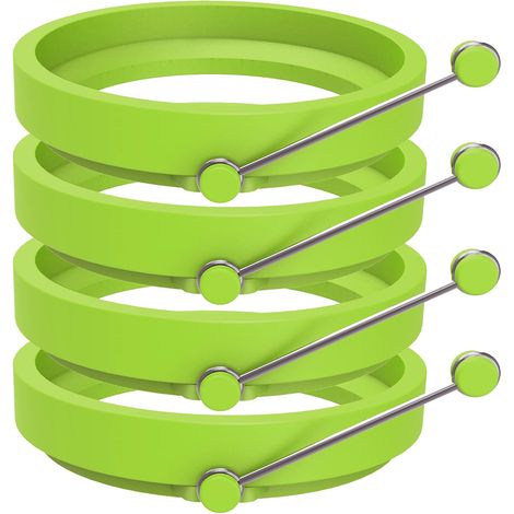 4 moules à œufs en silicone, moules à crêpes antiadhésifs ronds avec poignée (vert) (1/5)