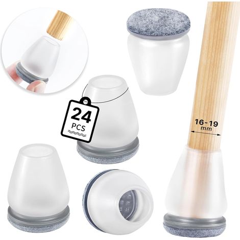 Protection Pied de Chaise, 24 Pièces Protecteurs de Sol en Silicone Transparent, Patins en Feutre pour chaises, Petit Patin de Tampon de Sol pour sols en Bois Dur et carrelage-Ronde (1/4)