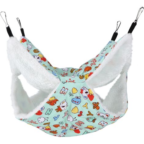 Hamac suspendu pour petits animaux, chaud et moelleux, avec couchage superposé, pour hamster, furet, chinchilla, cochon d'Inde, motif dessin animé vert (1/5)