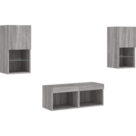 Mobile TV multimediale mensola TV buffet TV sala da pranzo soggiorno camera da letto montaggio a parete x 4 pezzi con luci LED grigio sonoma 020028226