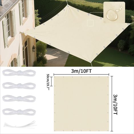(Beige 3x3M) Voile d'ombrage imperméable avec œillets, adaptée aux jardins et terrasses extérieures. (1/5)