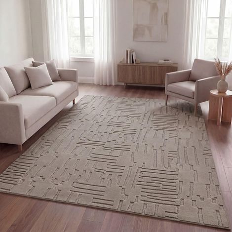 Shaggy Tapis Chambre Haut Poil Bohème Scandi Abstrait Unis Lavable Geometrique, Taupe 6, 120x160 cm (1/5)