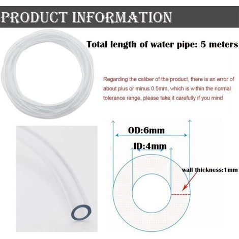 Tuyau PVC, Tuyau Transparent 4mm ID6mm OD, Tube Flexible, 5 mètres, avec 1 coupe-tube (1/5)
