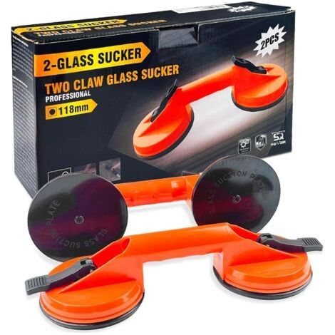Set mit 2 Saugnäpfen für Fliesen, ergonomischen und rutschfesten Griffen, 100 kg Tragfähigkeit zum Transport von Fliesen und Laminatböden (orange) (1/5)