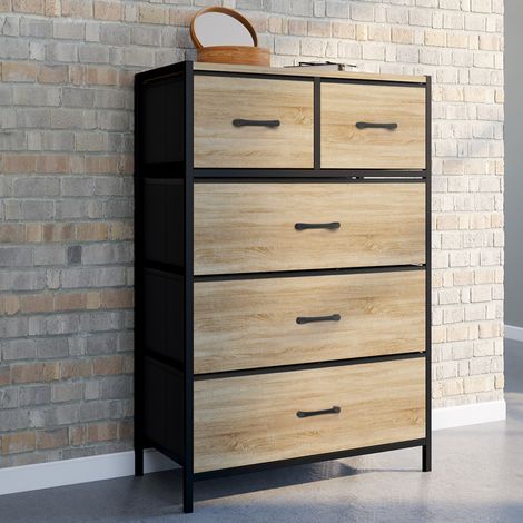 Chiffonier de 5 cajones en tejido UTAH Cómoda de diseño industrial de 60 cm (1/5)