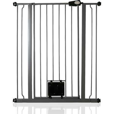 Bettacare Pet Gate with Lockable Cat Flap, 87.9cm - 95.5cm, Slate Grey, 104cm in Height