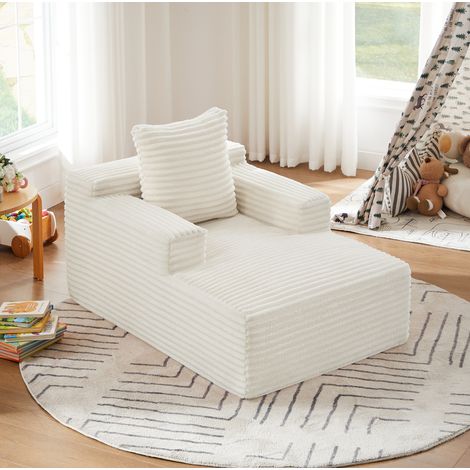 Chaiselongue en velours côtelé beige, sans montage, en canapé-lit et fauteuil relax,81x117x50 cm