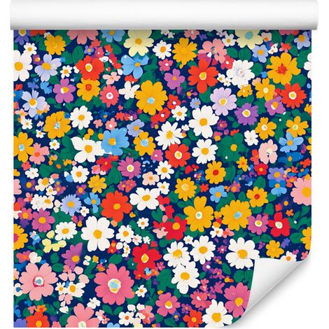 Papier peint à petites fleurs bleues et turquoise pour salon et chambre 50x1000 cm (1/5)