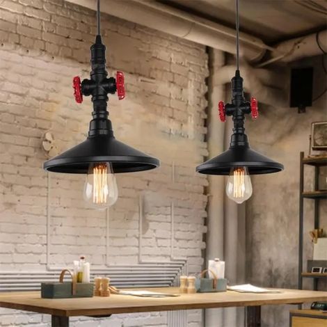 2PCS Vintage Lustre Suspension en Métal Noir Plafonnier Luminaire Industrielle en Robinet pour Salon Chambre Cafe Bar (1/4)