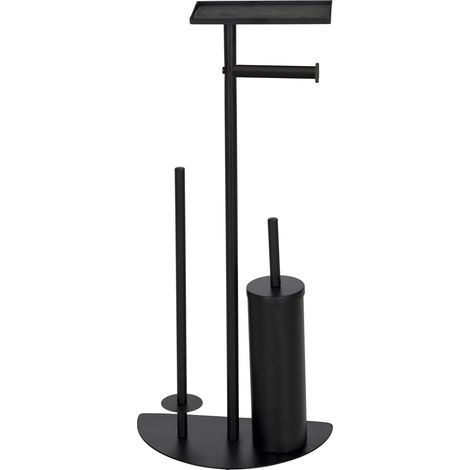 Brosse WC sur Pied avec étagère et Porte-Brosse en Acier laqué Mat Noir (1/5)