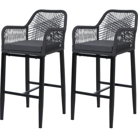 Lot de 2 tabourets de bar Rope HWC-P91, tabouret de bar, tabouret de comptoir, coussin d'assise d'ex (1/5)