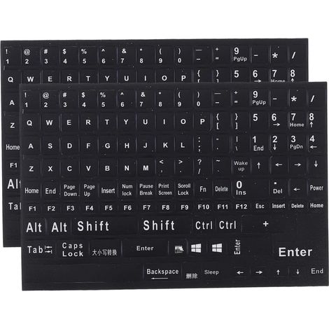 Lot de 2 Feuilles D'autocollants pour Clavier D'ordinateur Portable en Pvc Noir Lettres Claires, Facile à Enlever, pour Clavier PC Portable (1/5)