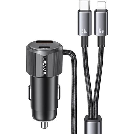 Chargeur Voiture 66W USB-C Double Port Rapide avec Câble 2-en-1 Noir - HAWUJ CC287 YT Series pour Autoradio et GPS (1/5)