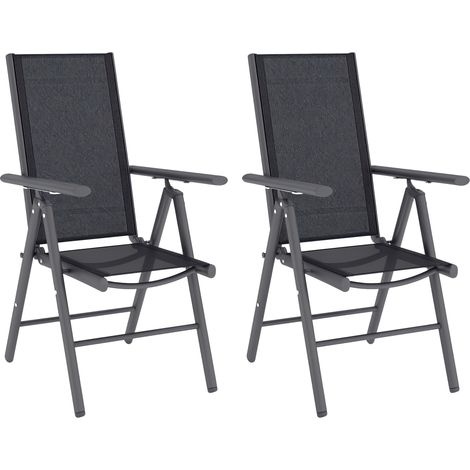 Set of 2 Outdoor Folding Garden Chairs-Lightweight Aluminium Frame with Comfortable Mesh Back and Seat,Dark Grey