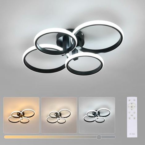 GOECO Lampade da soffitto dimmerabili con telecomando, 76W 3000K-6000K, lampada da soffitto moderna a 4 anelli nera LED per soggiorno, sala da pranzo, ufficio (1/5)