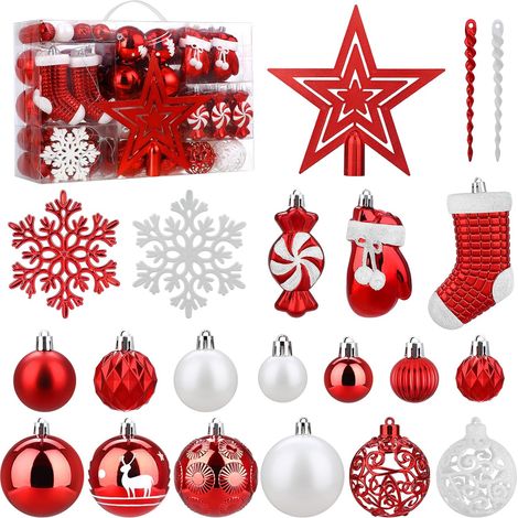 Palline Natale con Stella Punta Set 128 Rosso Bianche (1/5)