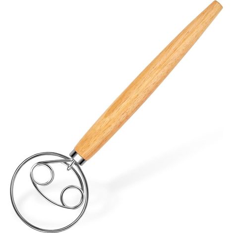 Fouet à pâte danois - Fouet en bois danois avec crochet inox pour pain au levain, boulangerie maison et pâtisserie (1/5)