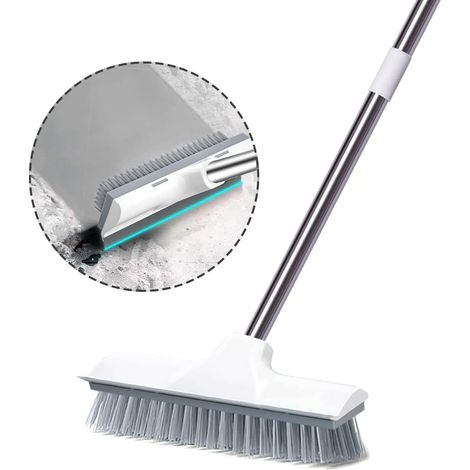 Brosse à récurer avec Raclette, 2 en 1 Balai Brosse de Nettoyage avec Longue poignée réglable avec Poils durs pour Nettoyer la Salle de Bain, la terrasse, la Cuisine, Le Mur et la terrasse (1/5)