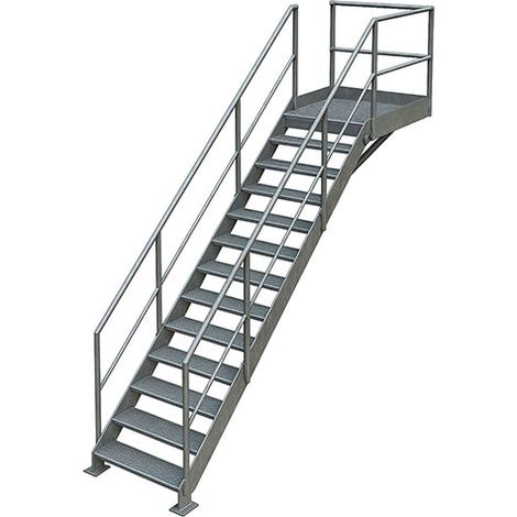 Matisère – Escalier droit en acier galvanisé 12 marches – Hauteur 2,40 m – Largeur 0,80 m – Marches antidérapantes – ETAGLD0012 (1/5)