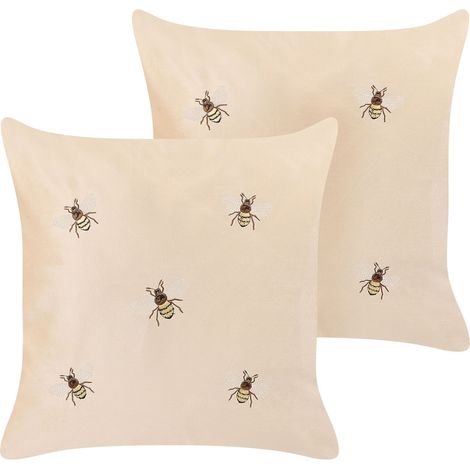Dekokissen 2er Set TALINUM Samtstoff 45 x 45 cm Beige Tiermuster