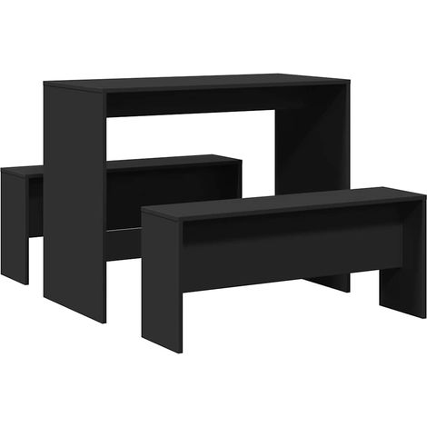 Set mesa y banco de comedor 3 pzas madera de ingeniería negro vidaXL