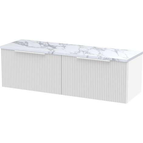 Tixall Fluted 2 Drawer Wall Hung Vanity Unit with Laminate Worktop, Satin White, 1200mm (1/4)