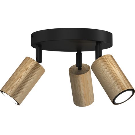 Plafonnier bois clair/noir 3 spots orientables GU10