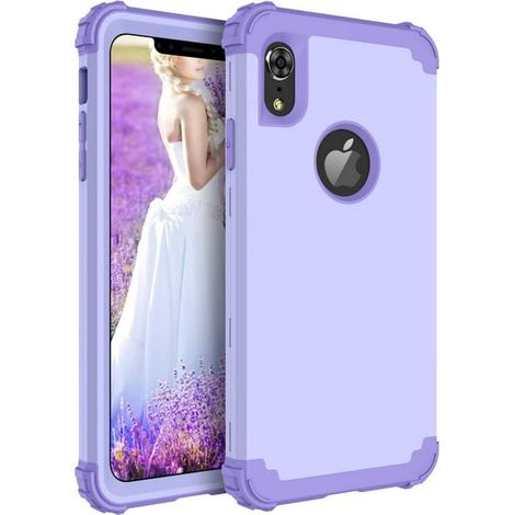 Coque iPhone XR, Housse de Protection Robust 3 en 1 Hybride, Coque Rigide PC et Bumper Silicone Souple, Anti-Choc Résistante aux Chocs, Étui Protecteur pour Apple iPhone XR 6.1", Violet/Lavande (1/5)