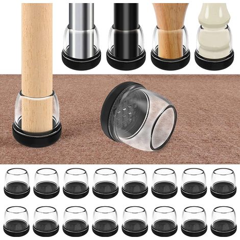 Chair Leg Protectors, 16 Pads, 20-28mm Chair Pads for Carpets, Teflon Sliders and Protective Thermo-Plastic-Elastomer Combination (Suitable for 0.75 to 2.5 cm, Transparent) (1/5)