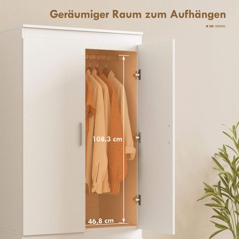 Armoire de chambre à 2 portes, 2 tiroirs, 3 compartiments en bois blanc (1/5)