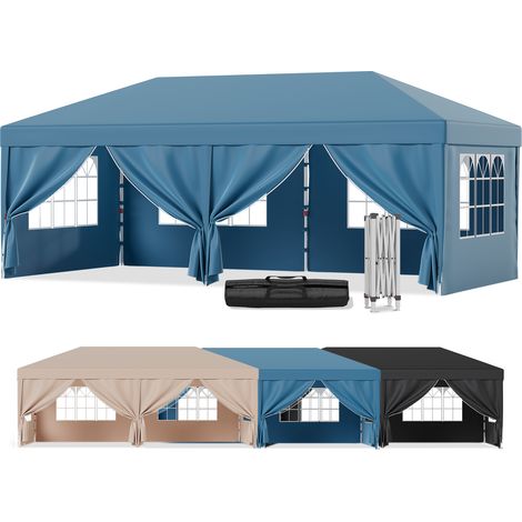 Tonnelle de Jardin Pliante 3x6m Tente Pop-up Portable Imperméable Protection du Soleil, Facile à Installer pour Camping, Festival, Événements, Mariage, Bleu (1/5)