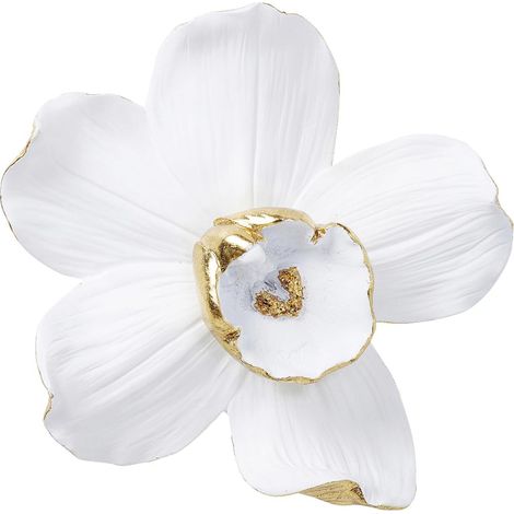 Décoration Murale Orchid, Blanc/Or, Motif Fleur, Style Élégante, Deco Intérieur, Décoration Chambre, Salon, Couloir, Bureau, Cadeau, 25x24x7 cm (H/L/P) (1/5)