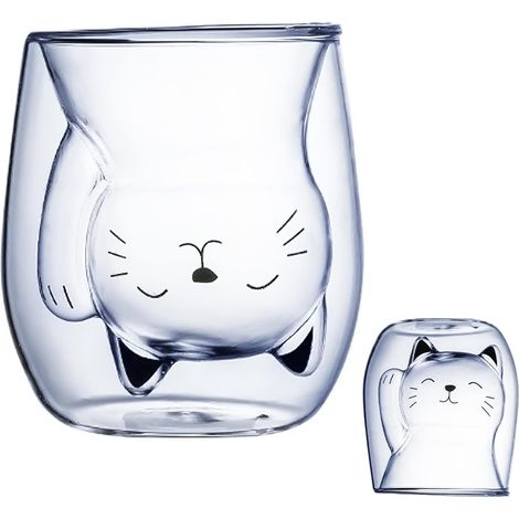 Verres isothermes à double paroi - Joli verre à thé - 200 ml - Motif chat heureux (1/5)