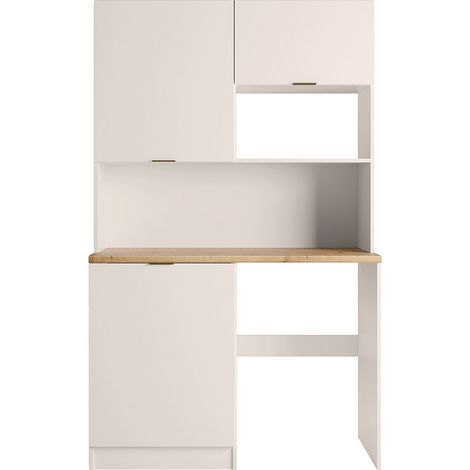 Meuble multifonction kitchenette et buanderie - Avec plan de travail 120 cm - Beige et naturel - CARMEO (1/4)