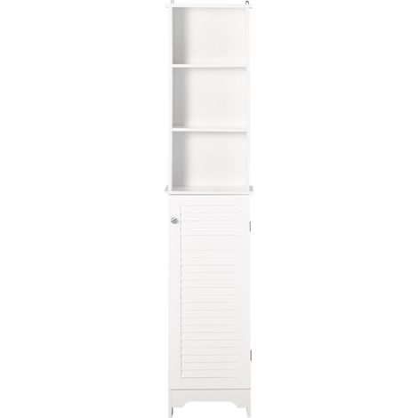 Tall Bathroom Cabinet, Freestanding Slim Bathroom Storage Unit with Adjustable Shelves Shutter Door, Floor Storage Cupboard with 6 Shelves, 165H x 34W x 20D cm, White (1/5)