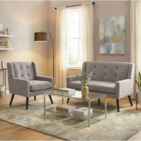 CHICFURN Conjunto de 2 sillones auxiliares 119x75x88 cm, tejido gris claro, madera (1/5)