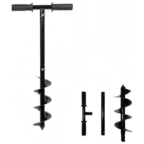Tarière de poteau de clôture, perceuse manuelle de 10 x 60 cm avec poignée antidérapante, tarière réglable pour plantation de poteaux, plantation de bulbes, trou de parapluie, mélange d'engrais (1/5)