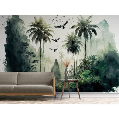Papier Peint Forêt - Brume Tropicale et Palmiers - 150 x 250 cm (1/2)