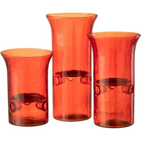 Lot de 3 Photophores en Verre "Mexican" 30cm Rouge (1/5)