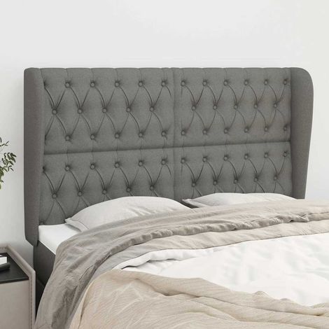 Tête de lit avec oreilles Style Classique Armoire de lit - Gris foncé 147x23x118/128 cm Tissu BV581766 - BonneVie (1/5)
