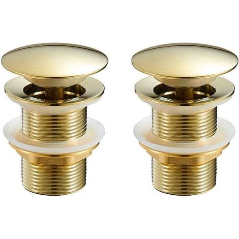 2pcs Bonde de lavabo avec trou de trop-plein, bouchon à ressort fendu, laiton, or chromé (1/4)
