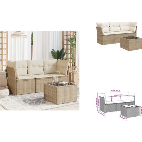 4-tlg. Garten-Sofagarnitur mit Kissen Beige Poly Rattan - Gartenmöbel - PE-Rattan Möbel - Outdoor Sofa Set - Lounge Set - Esstisch (1/3)